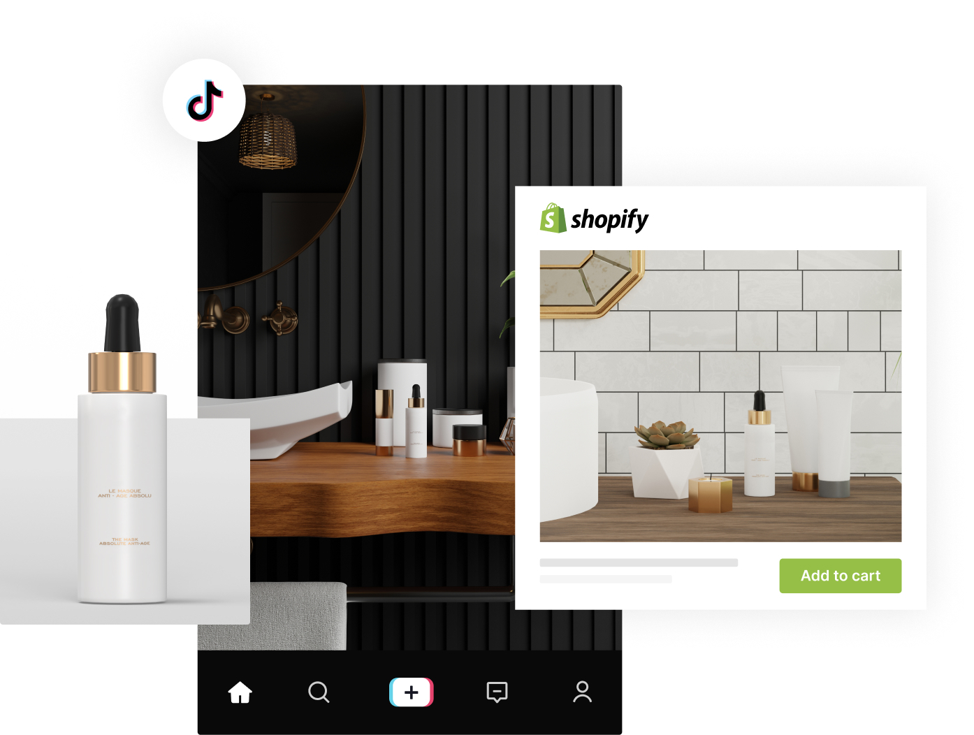 skincare products in imagine.io 3D bathroom templates on tiktok and shopify