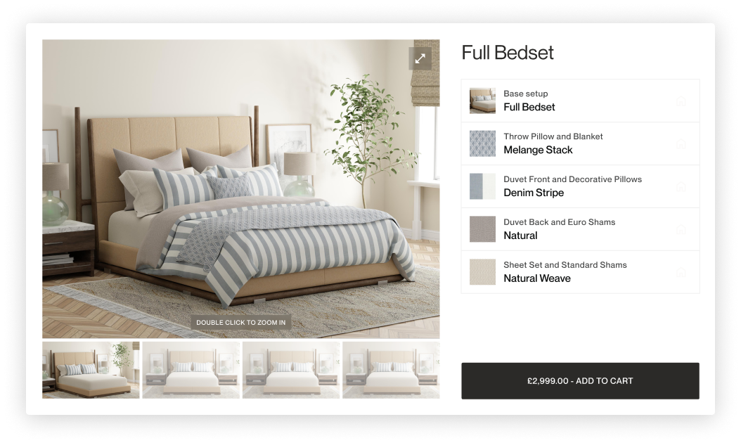 Lifestyle Configurator with fabric bedding variants
