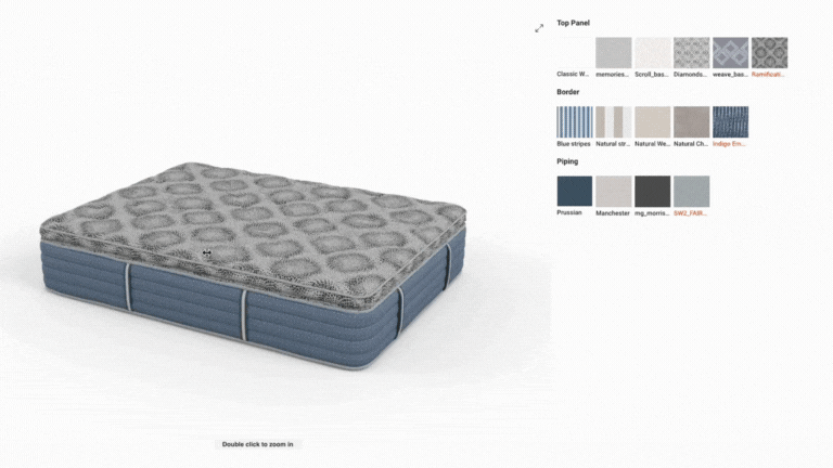 A GIF showing textile customization on a mattress using imagine.io's product congifurator technology